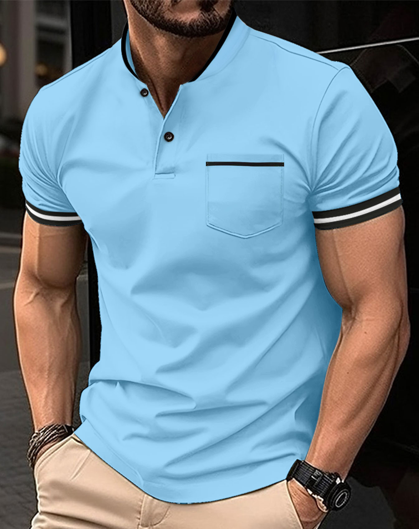 Ethan – trendiges farbblock-Kurzarmshirt mit streifenmuster