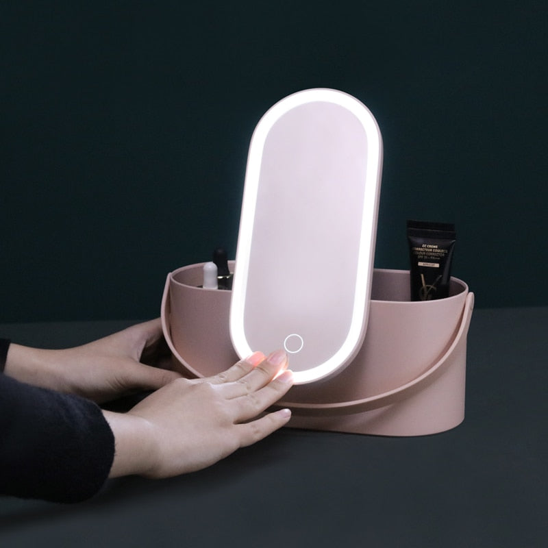 GlamBox™ - Tragbarer LED-Kosmetikspiegel mit Stauraum