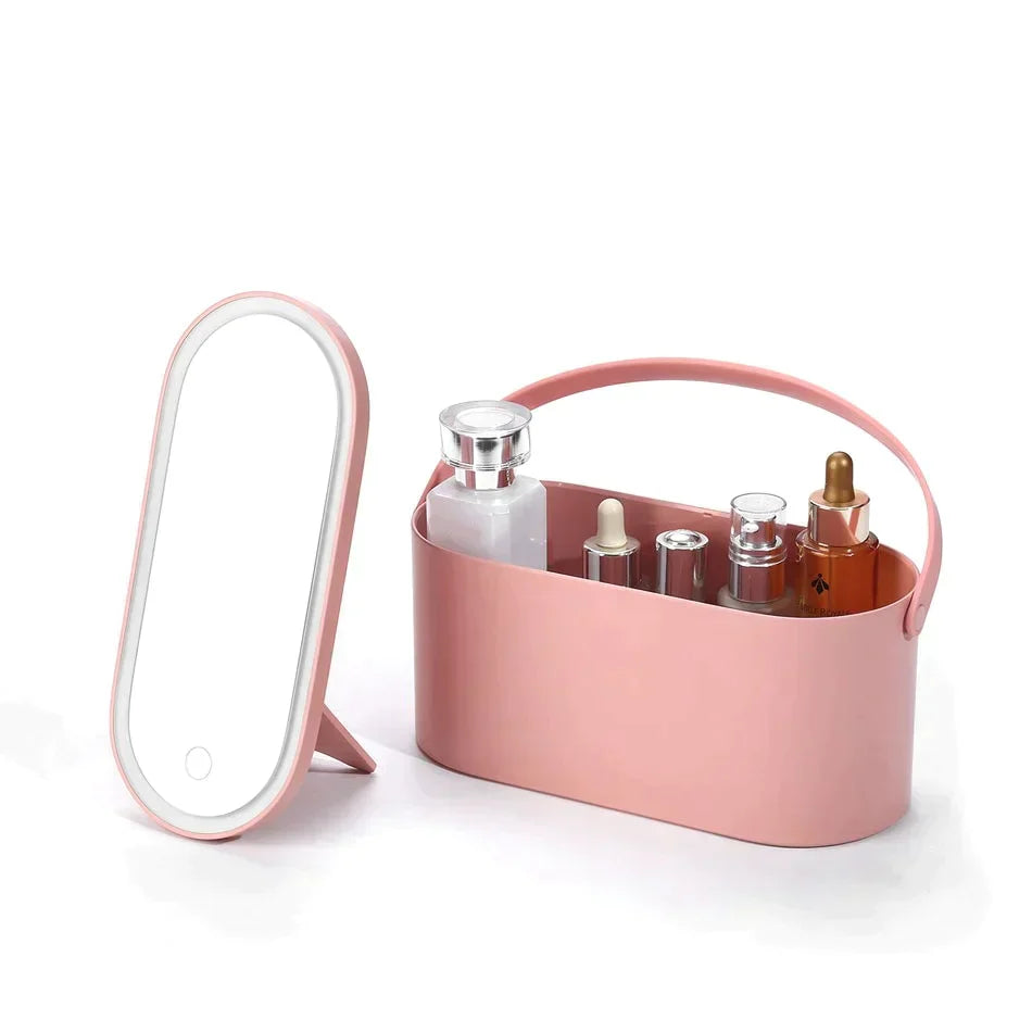 GlamBox™ - Tragbarer LED-Kosmetikspiegel mit Stauraum
