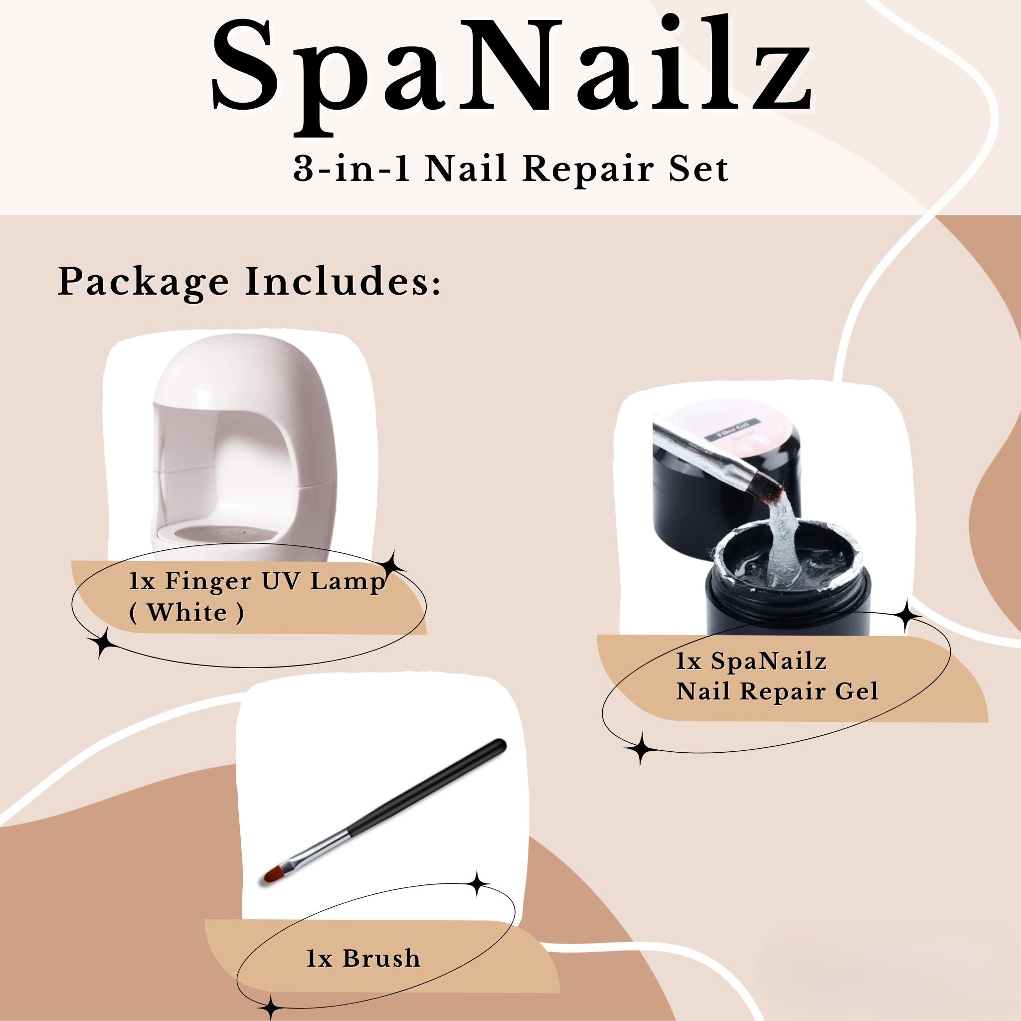 SpaNailz™ 3 in 1 Nagelreparaturset | inkl. Pinsel & UV-Lampe